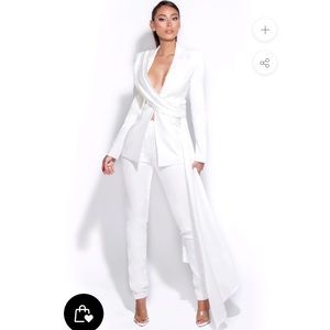 Miss circle white pants suit set